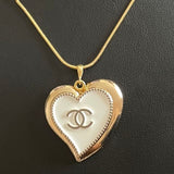 CC White Heart  Button Necklace SC
