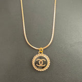 CC Black Enamel Button Necklace 18k GF