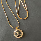 CC Black Enamel Button Necklace 24k GF
