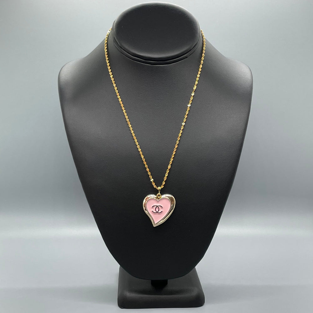 CC Pink Heart  Button Necklace TC