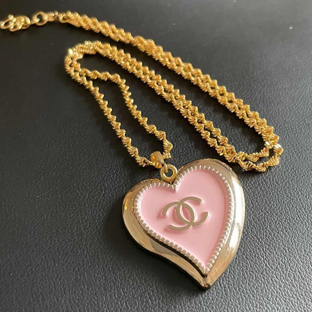Repurposed Pink and Pearl Heart 'Chanel' Pendant