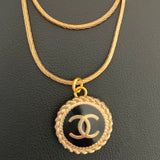 CC Black Enamel Button Necklace 18k GF