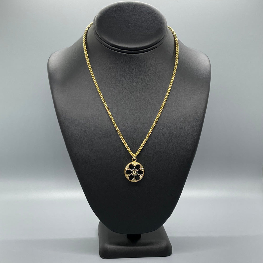 Chanel Resin Black Clover Pendant Necklace