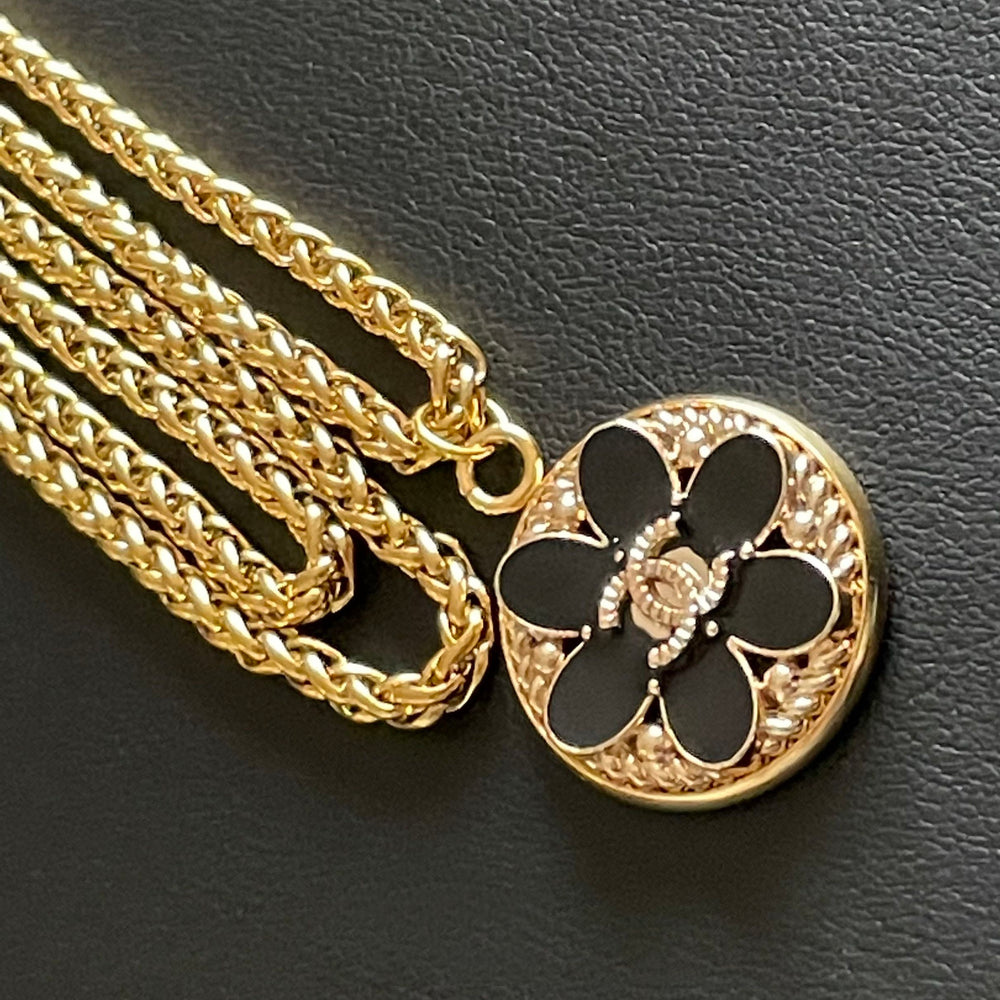 CC Black Flower  Button Necklace