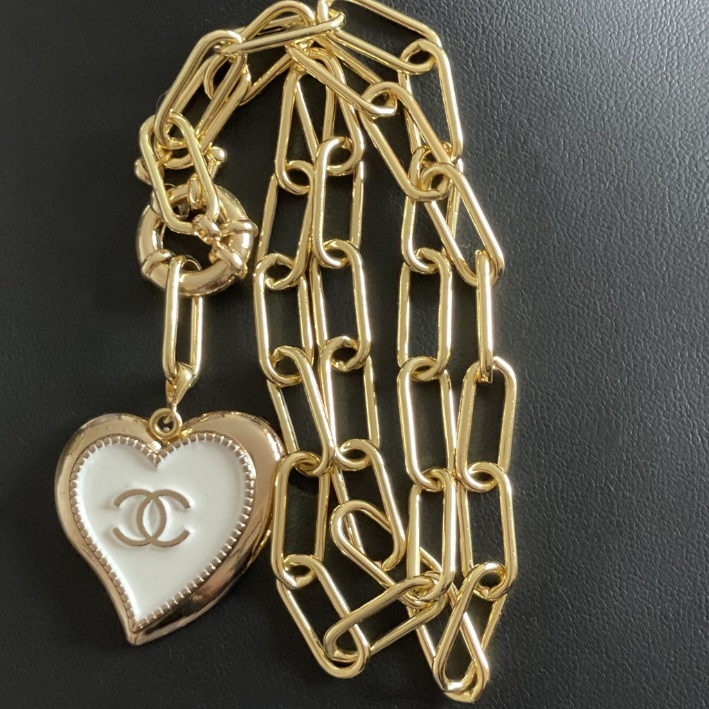 Chanel Brand New Silver CC crystal Heart Pin Link Brooch - LAR Vintage